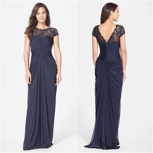 Adrianna Papell Lace Yoke Drape Gown